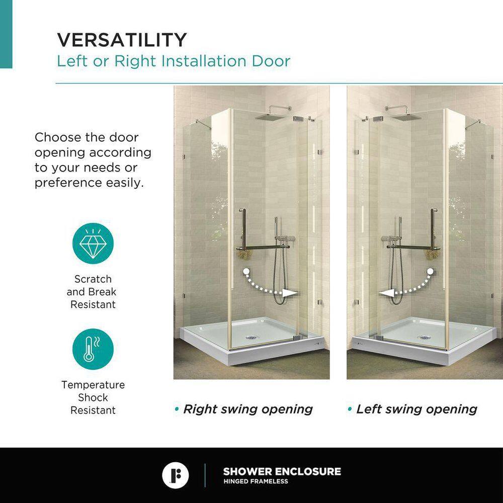 42'' Frameless Hinged Glass Shower Door with Chrome Finish