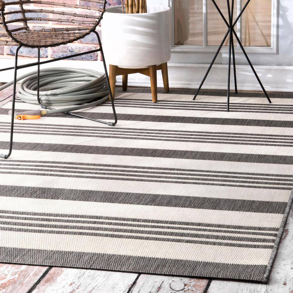 Coastal Charm Beige Stripe Easy-Care Synthetic Area Rug, 52" x 24"