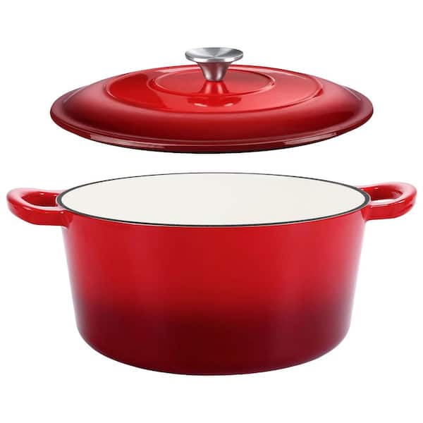 7 qt. Round Cast Iron Enamel Dutch Oven in Blue with Lid, Nonstick Cookware for Baking, Stewing, Poaching, Frying