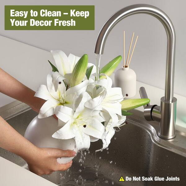 13.7 in. White Real Touch Artificial Lily Bouquet, Indoor Decor