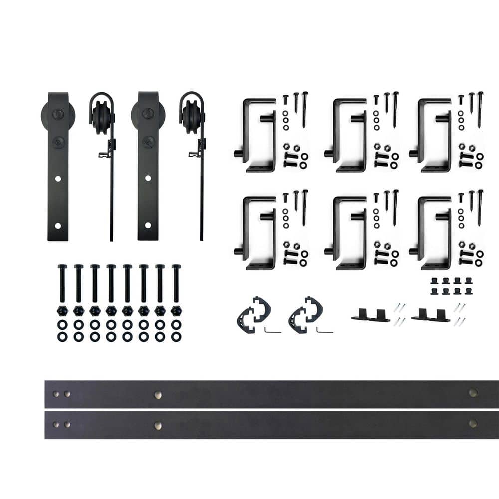 8 ft./96 in. Black Rustic Double Track Bypass U-Shape Sliding Barn Door Hardware Kit - Classic Design Roller price history on PriceWatchPro
