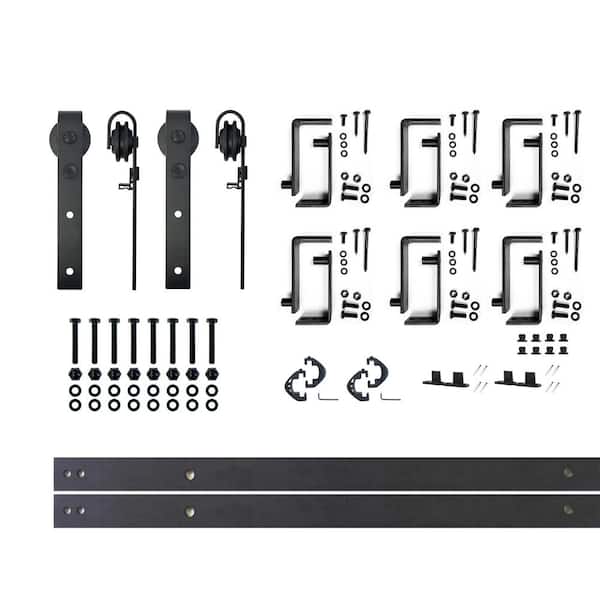 HOMACER 8 ft./96 in. Black Rustic Double Track Bypass U-Shape Sliding Barn Door Hardware Kit - Classic Design Roller