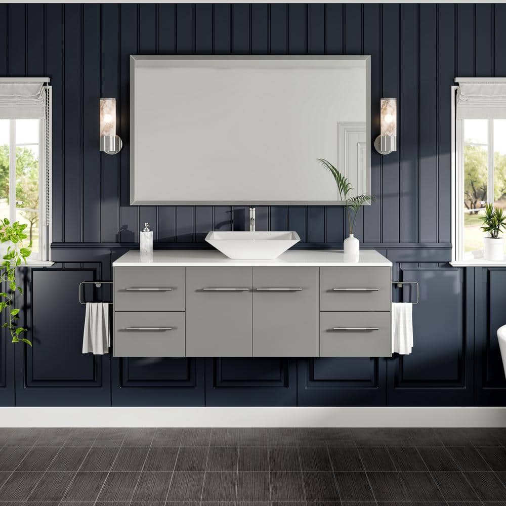 Large Brushed Silver Rectangular Metal Bathroom Vanity Mirror