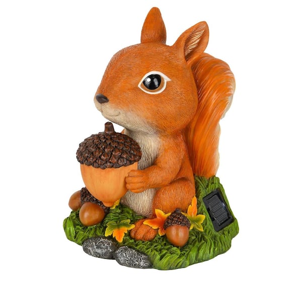 Phewnyzo 6.3 in. x 6.3 in. x 9.45 in. Brown squirrel Solar Garden Decor Statue LED Lights