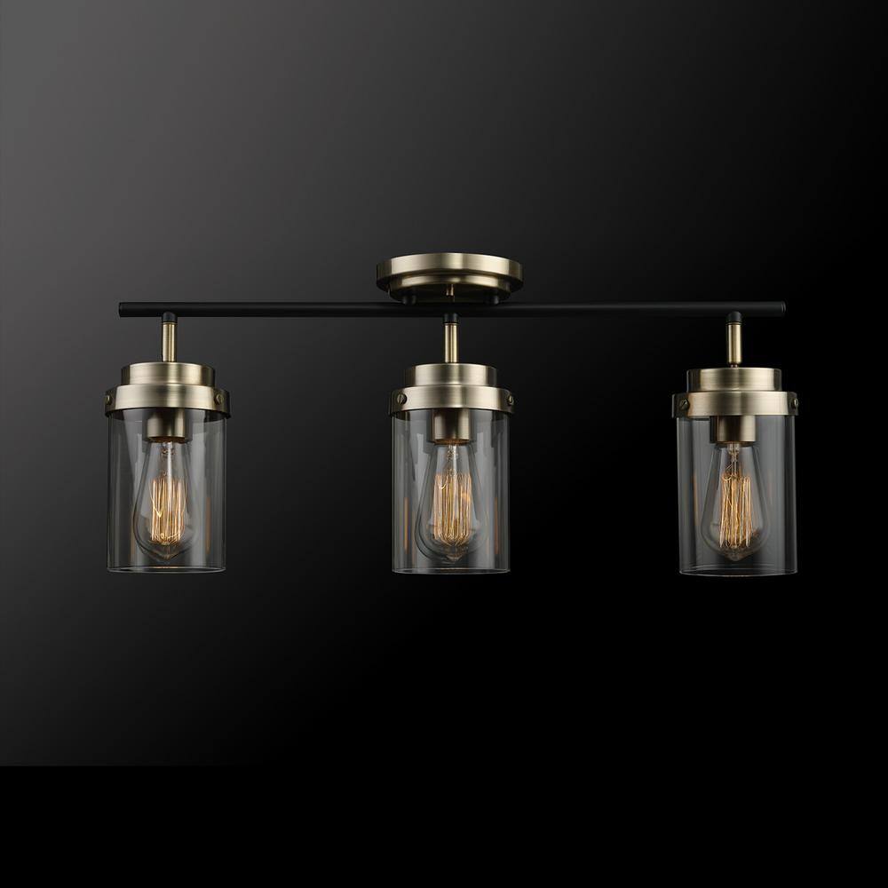 Adelaide Matte Black and Antique Brass 3-Light Track Kit with Clear Glass