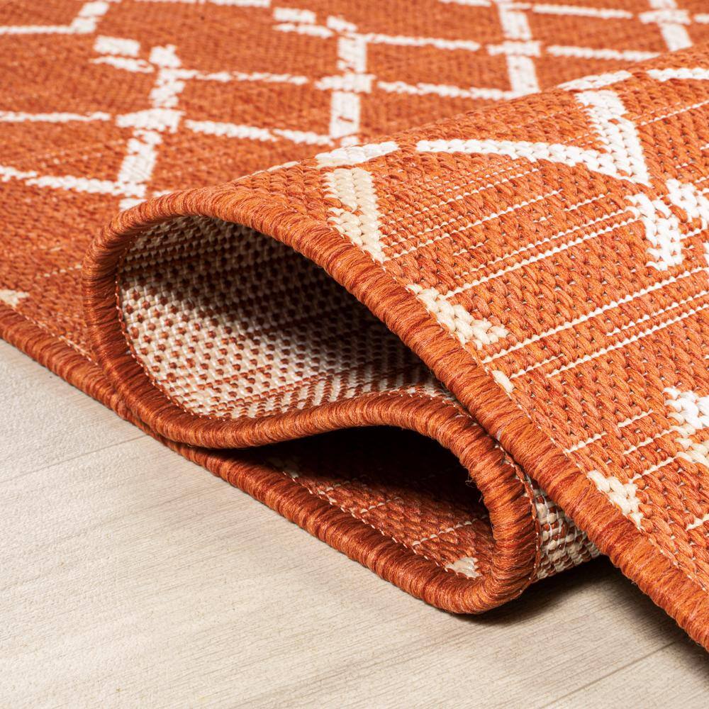 Ourika Moroccan Geometric Orange Cream 2 x 8 Runner Rug