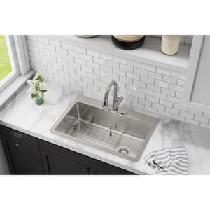 Avenue 33 in. Drop in/Undermount Single Bowl 18 Gauge Stainless Steel Kitchen Sink with Bottom Grid