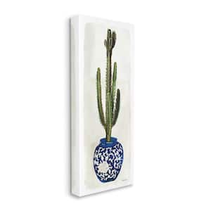 "Cactus in Blue Ornate Vase Still Life" by Stellar Design Studio Unframed Nature Canvas Wall Art Print 10 in. x 24 in.