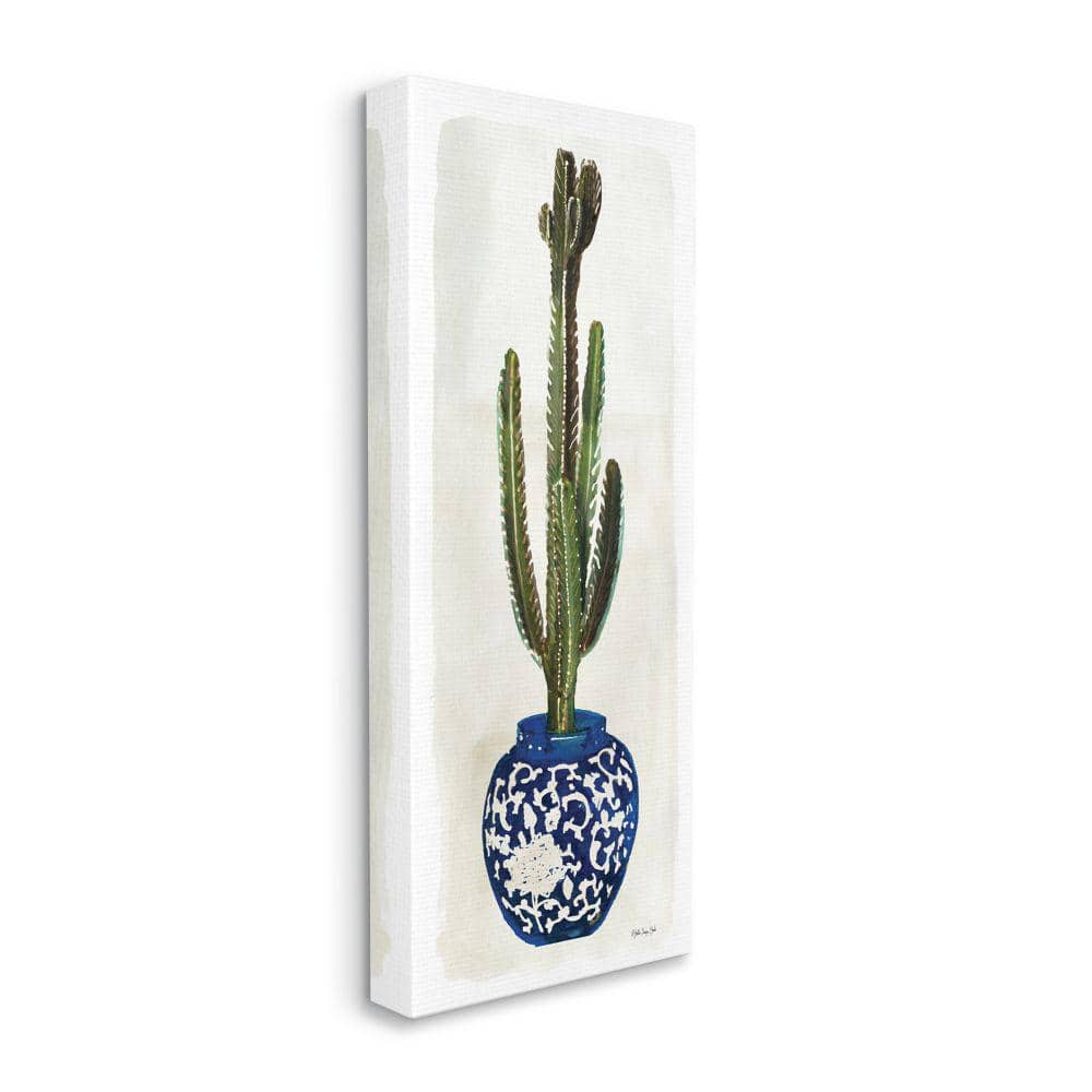 Cactus in Blue Ornate Vase Still Life by Stellar Design Studio Unframed Nature Canvas Wall Art Print 13 in. x 30 in. price history on PriceWatchPro
