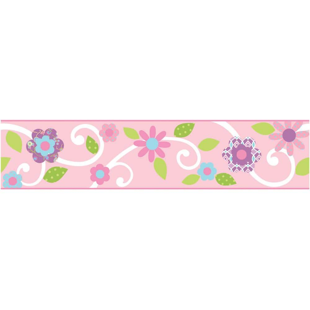 RoomMates Pink and White Scroll Floral Multi-Colored Matte Vinyl Peel ...