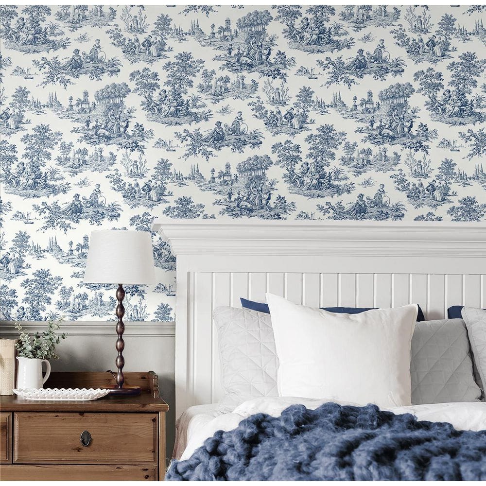 Navy Blue Chateau Toile Peel and Stick Wallpaper