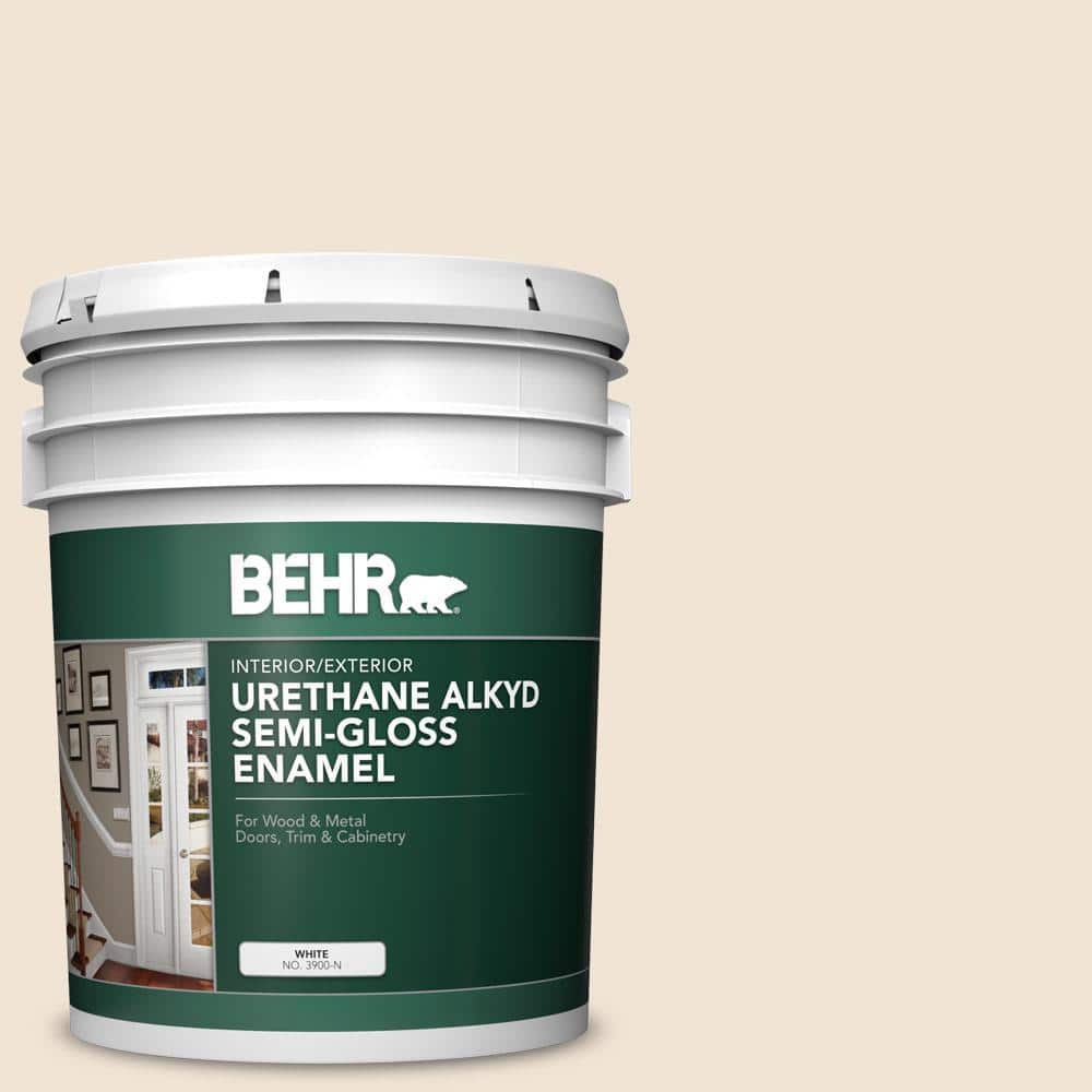 Behr 5 Gal Ae 7 Pale Ivory Urethane Alkyd Semi Gloss Enamel Interior Exterior Paint The Home Depot
