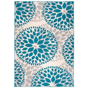 Modern Contemporary Floral Circles Blue 10 ft. x 14 ft. Indoor Area Rug