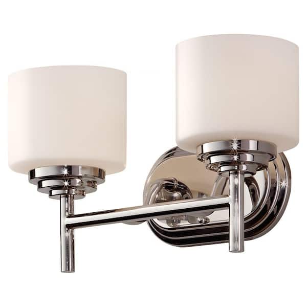 Generation Lighting Malibu 14 in. W 2-Light Polished Nickel Contemporary Bathroom Vanity Light with Opal Etched Glass Shade