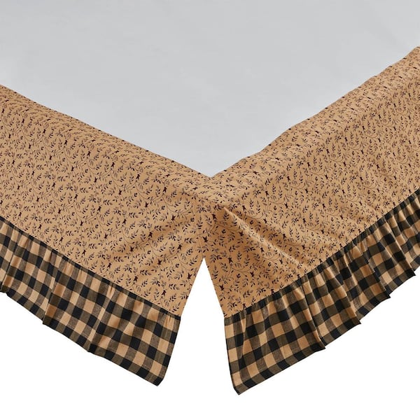 Pip Vinestar 16 in. Ruffled Red Black Tan Primitive Ditsy King Bed Skirt