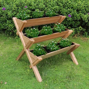 3-Tier Natural Wood Planter