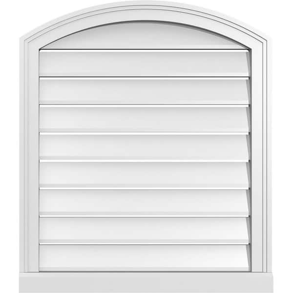 Ekena Millwork 26 in. x 28 in. Arch Top Surface Mount PVC Gable Vent: Decorative with Brickmould Sill Frame