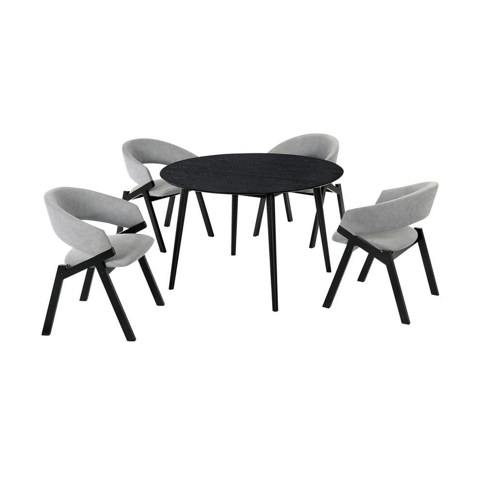Arcadia and Talulah 48 in. 5-Piece Round Wood Grey and Black Dining Set