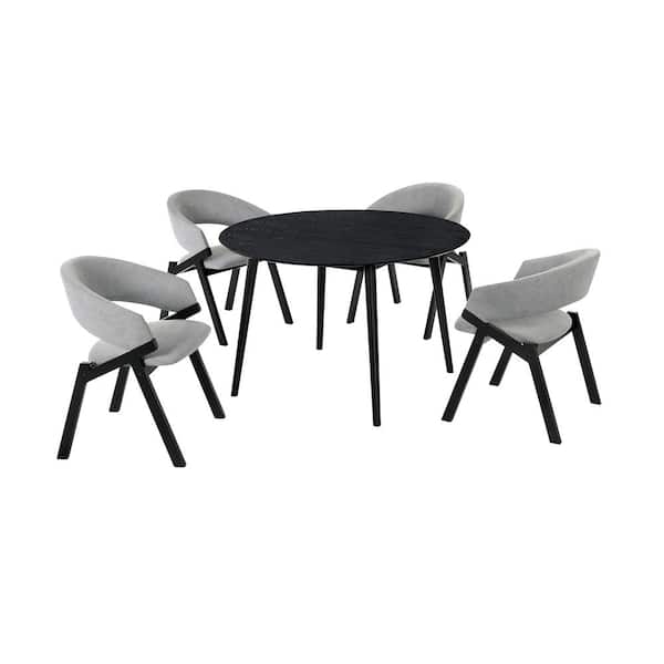 Armen Living Arcadia and Talulah 48 in. 5-Piece Round Wood Grey and Black Dining Set