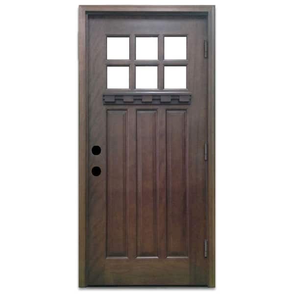 Steves & Sons 32 in. x 80 in. Craftsman 6 Lite Stained Mahogany Wood Prehung Front Door