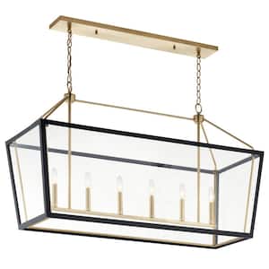 Delvin 44.25 in. 6-Light Champagne Bronze and Black Traditional Shaded Linear Chandelier for Dining Room