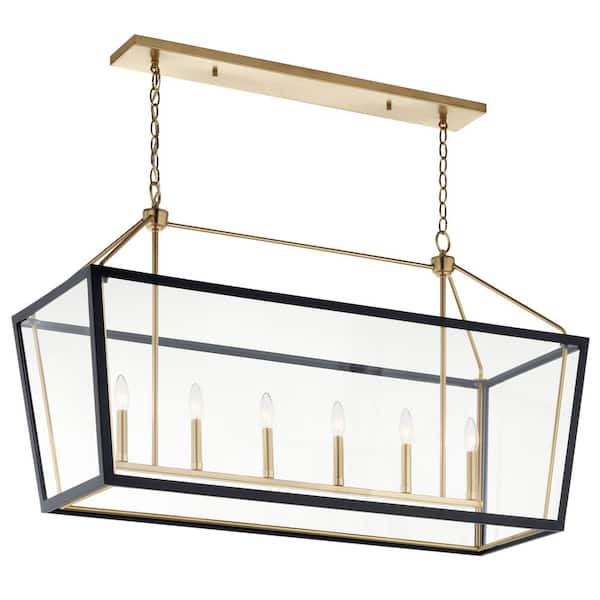 KICHLER Delvin 44.25 in. 6-Light Champagne Bronze and Black Traditional Shaded Linear Chandelier for Dining Room
