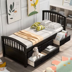 Espresso Twin Size Platform Storage Solid Wood Bed with 6-Drawers