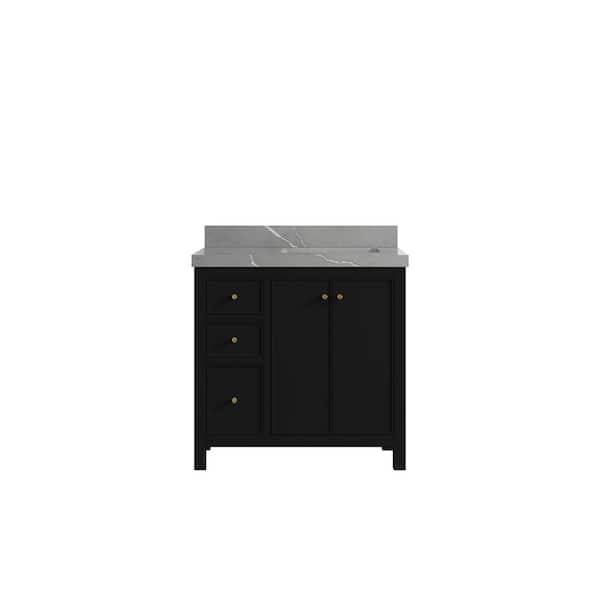 Willow Collections Chicago 36 in. W x 22 in. D x 36 in. H Single Right Offset Sink Bath Vanity in Black with 2 in. Piatra Gray Quartz Top