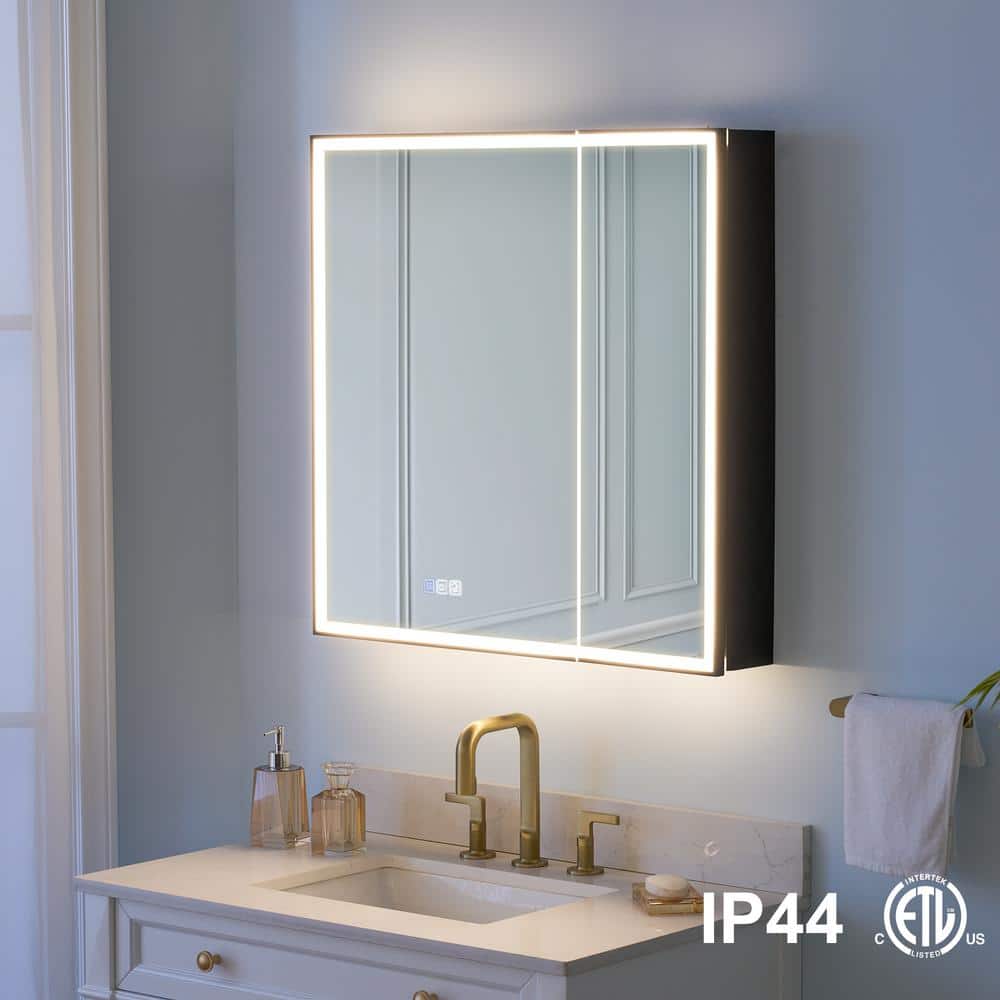 30 in. W x 30 in. H Rectangular Aluminum Recessed/Surface Mount LED Medicine Cabinet with Mirror, Socket, USB Outputs price history on PriceWatchPro