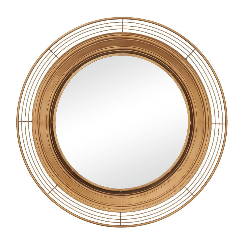 Litton Lane 36 in. x 36 in. Round Framed Brown Wall Mirror 041978 - The ...