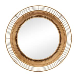 36 in. x 36 in. Round Framed Brown Wall Mirror