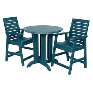 Weatherly Nantucket Blue 3-Piece Recycled Plastic Round Outdoor Balcony Height Dining Set