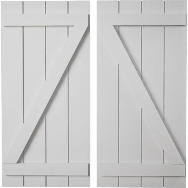 Ekena Millwork 22 in. x 76 in. Timberthane Polyurethane 4-Board Joined Board-n-Batten Smooth Faux Wood Shutters w/Z-Board Pair