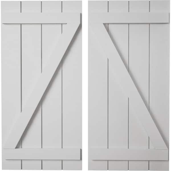 Ekena Millwork 22 in. x 82 in. Timberthane Polyurethane 4-Board Joined Board-n-Batten Smooth Faux Wood Shutters w/Z-Board Pair