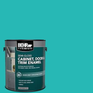 1 gal. #MQ4-21 Caicos Turquoise Semi-Gloss Enamel Interior/Exterior Cabinet, Door & Trim Paint