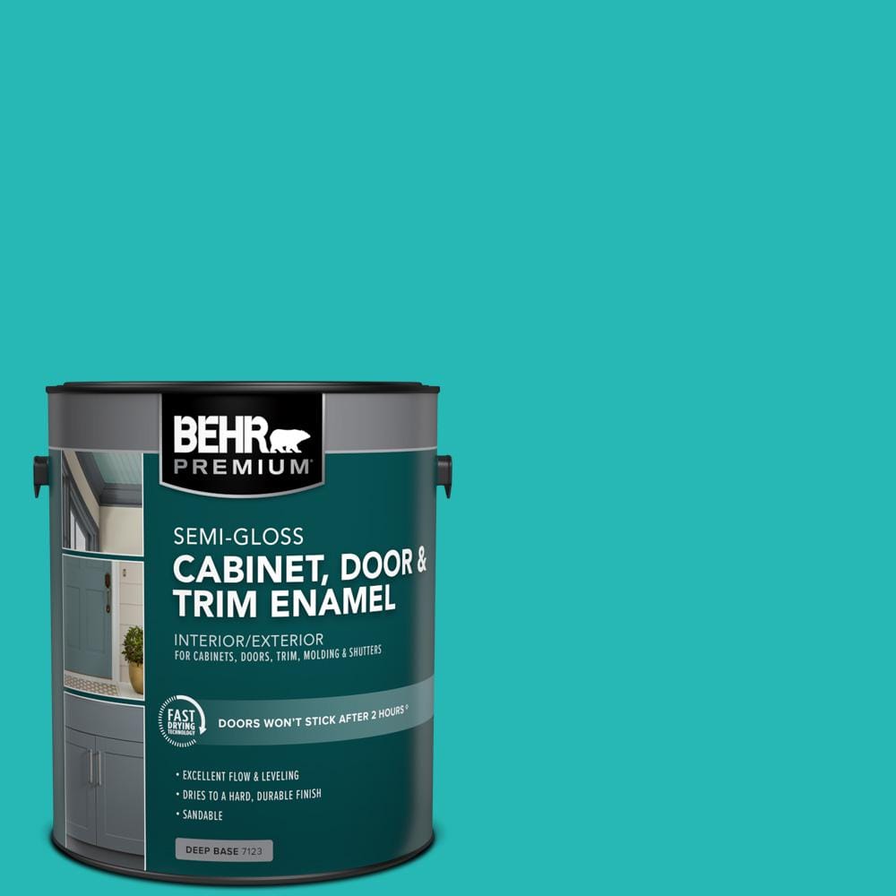 BEHR PREMIUM 1 qt. #MQ4-21 Caicos Turquoise Semi-Gloss Enamel  Interior/Exterior Cabinet, Door & Trim Paint 712304 - The Home Depot