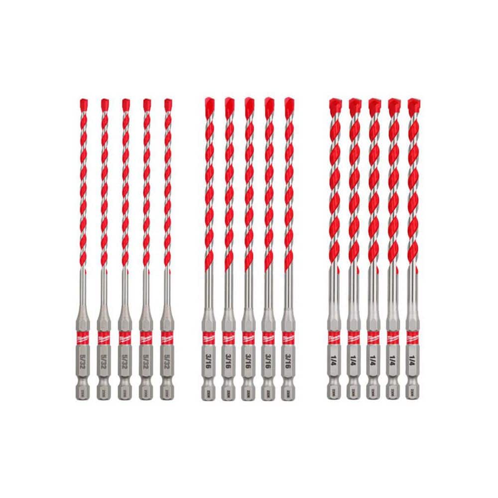 MILWAUKEE (15 Pack) SHOCKWAVE Carbide Hammer Drill Bits (5) 5/32 in., (5) 3/16 in., and (5) 1/4 in. (48-20-9155-)