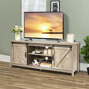 58 in. Gray TV Stand Fits TV's up to 65 in. with Sliding Barn Doors and Cable Holes