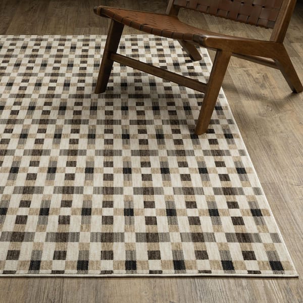 Helix Black/Gold 10 ft. x 13 ft. Checkerboard Geometric Polyester Indoor Area Rug