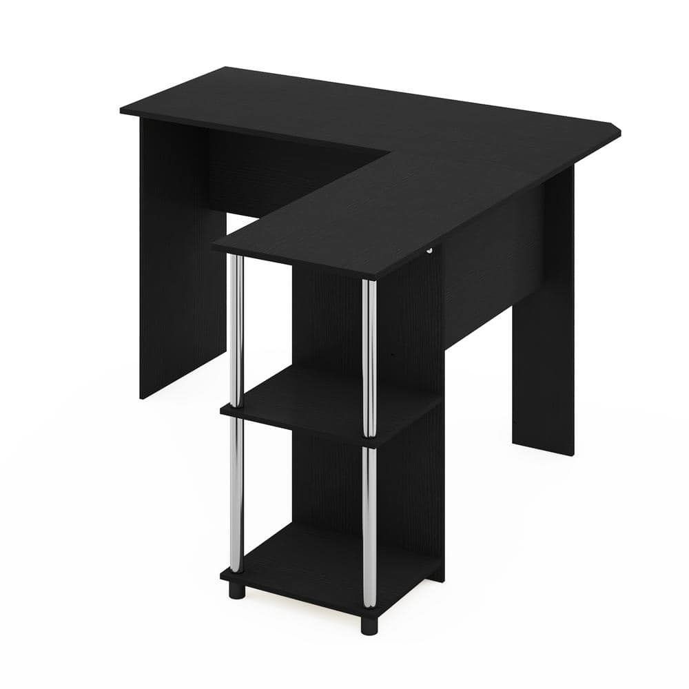 Americano Wood and Chrome L-Shaped Computer Desk with Open Shelves