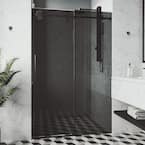 Elan 56 in. to 60 in. x 74 in. Frameless Sliding Shower Door in Matte Black with Black Glass & Handle