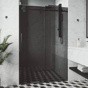 Elan 56 to 60 in. W x 74 in. H Sliding Frameless Shower Door in Matte Black with 3/8 in. (10mm) Black Tint Glass