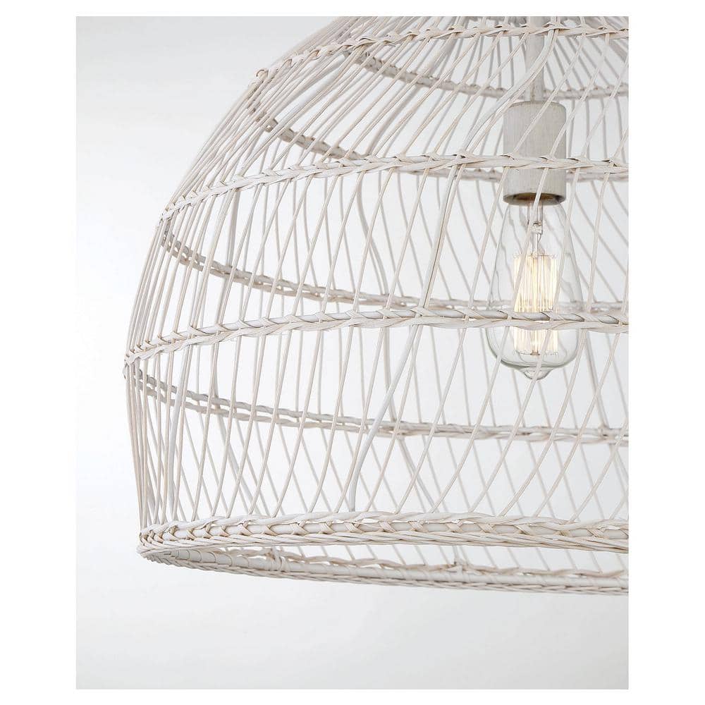 Meridian 20" White Rattan Dome-Shaped Pendant Light