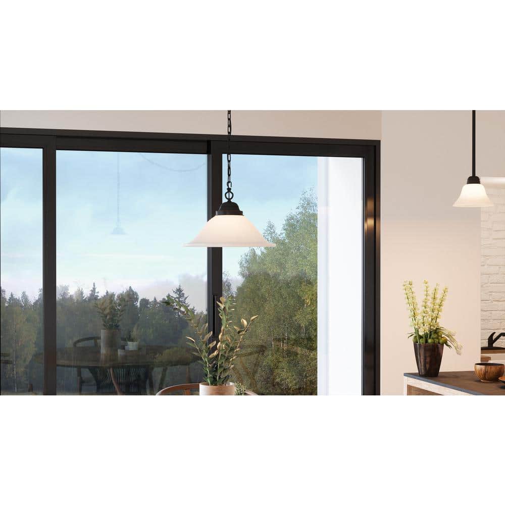 Mini Alabaster Glass & Oil-Rubbed Bronze Pendant Light