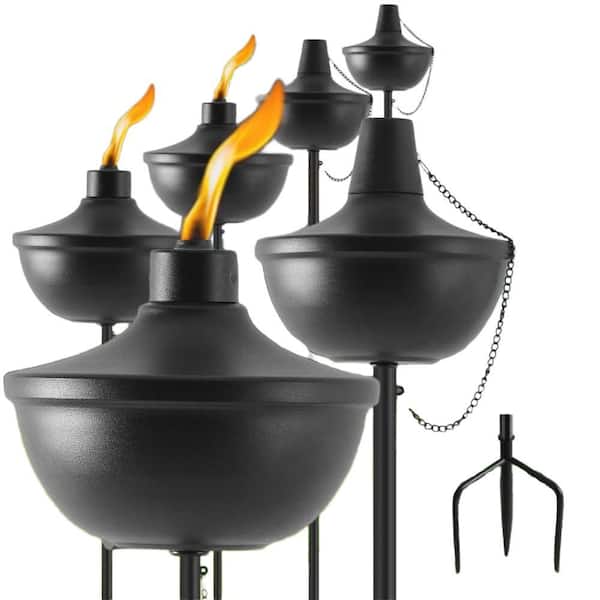 Garden Torch Set of 6, Large Capacity 23. 5oz, 55-Inch Citronella Torches with Grounded Stake, Table Top Torches