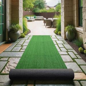 Evergreen Collection Waterproof Solid 3 ft. x37 ft. Indoor/Outdoor Green Artificial Grass Runner Rug,2 ft. 7 in. x37 ft.