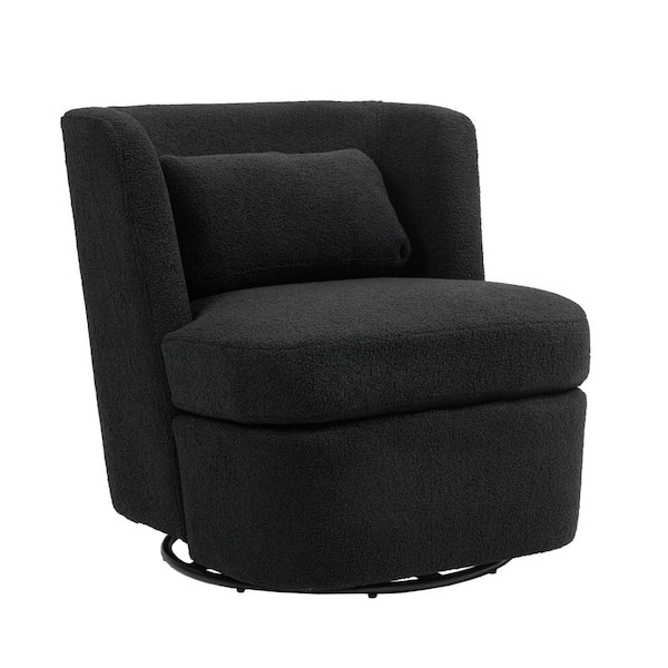 Uixe Modern Gray Teddy Fabric Upholstered 360-Degree Swivel Accent Barrel Chair with Metal Base and 1 Pillow(Set of 1)