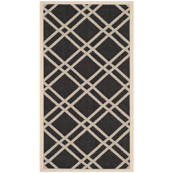 SAFAVIEH Courtyard Black/Beige Doormat 3 ft. x 5 ft. Geometric Indoor/Outdoor Patio Area Rug