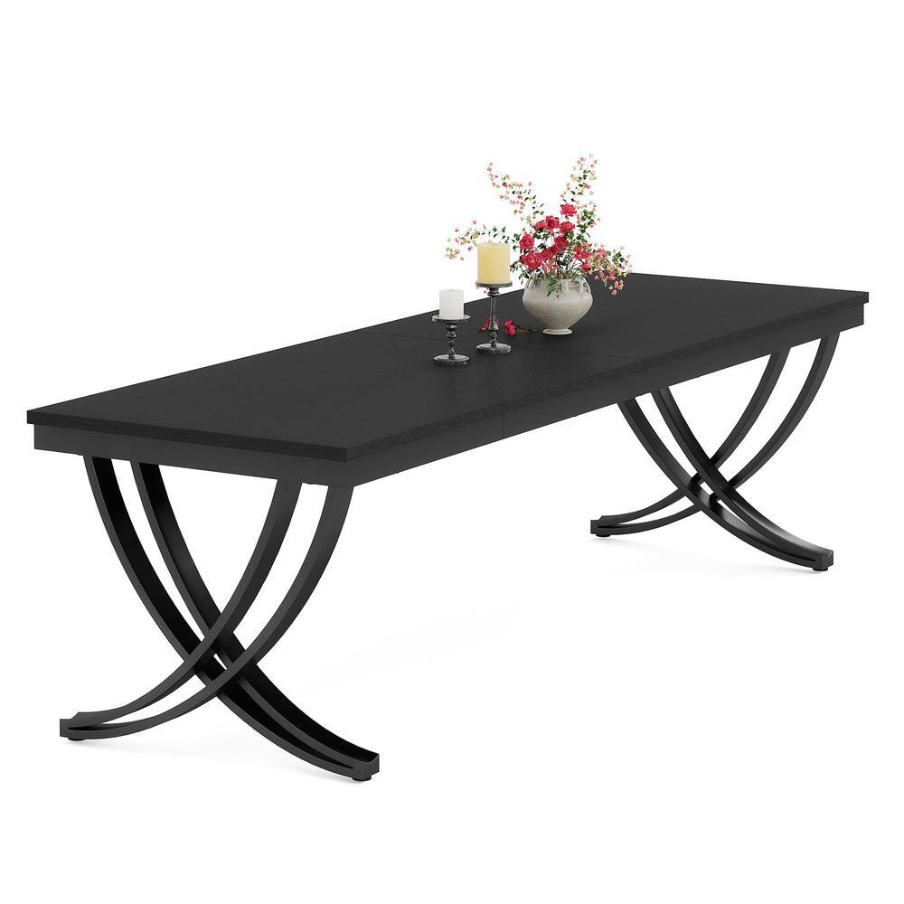 Roesler Black Wood 78.74 in. 4 Legs Rectangle Dining Table, Farmhouse Large Kitchen Dining Table for 6-8(Only Table)