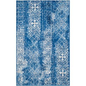 Adirondack Silver/Blue Doormat 3 ft. x 5 ft. Border Striped Area Rug